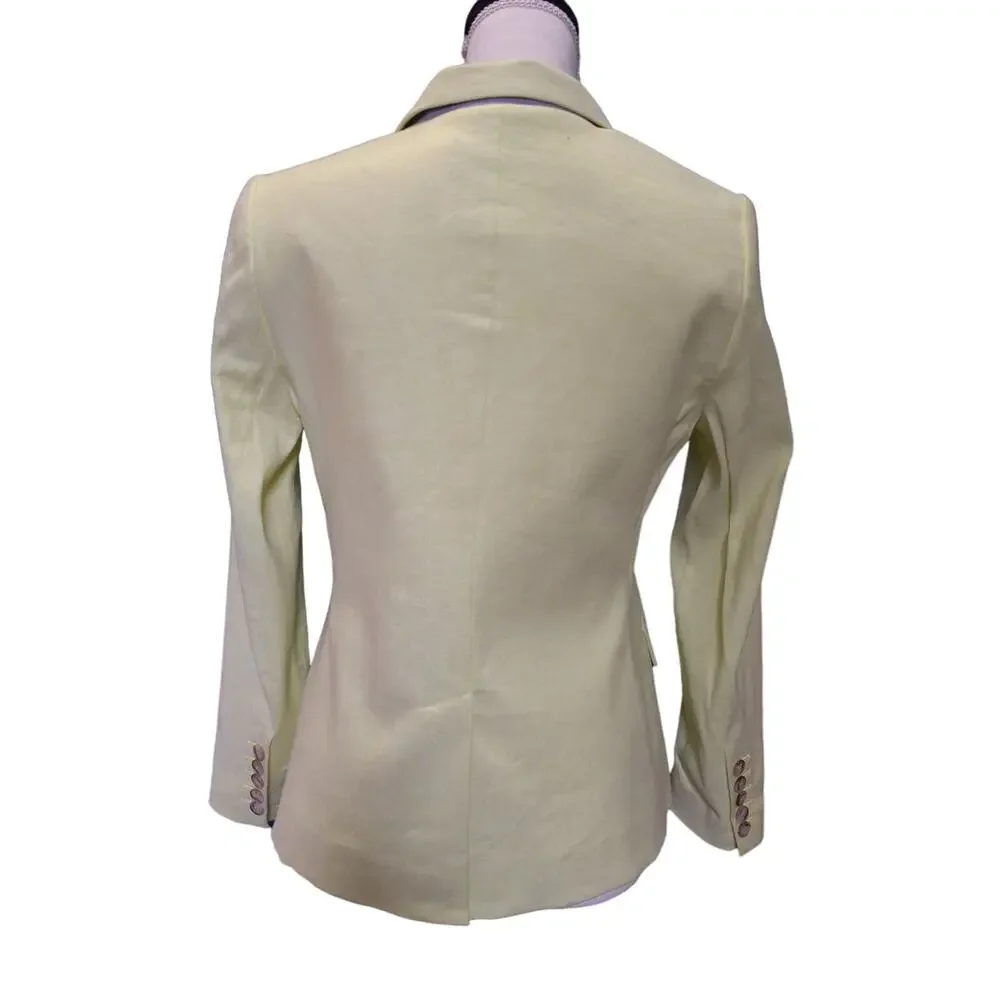 Linen Blazer Women’s Petite 4P Double Breasted Yellow Tailored Banana Republic